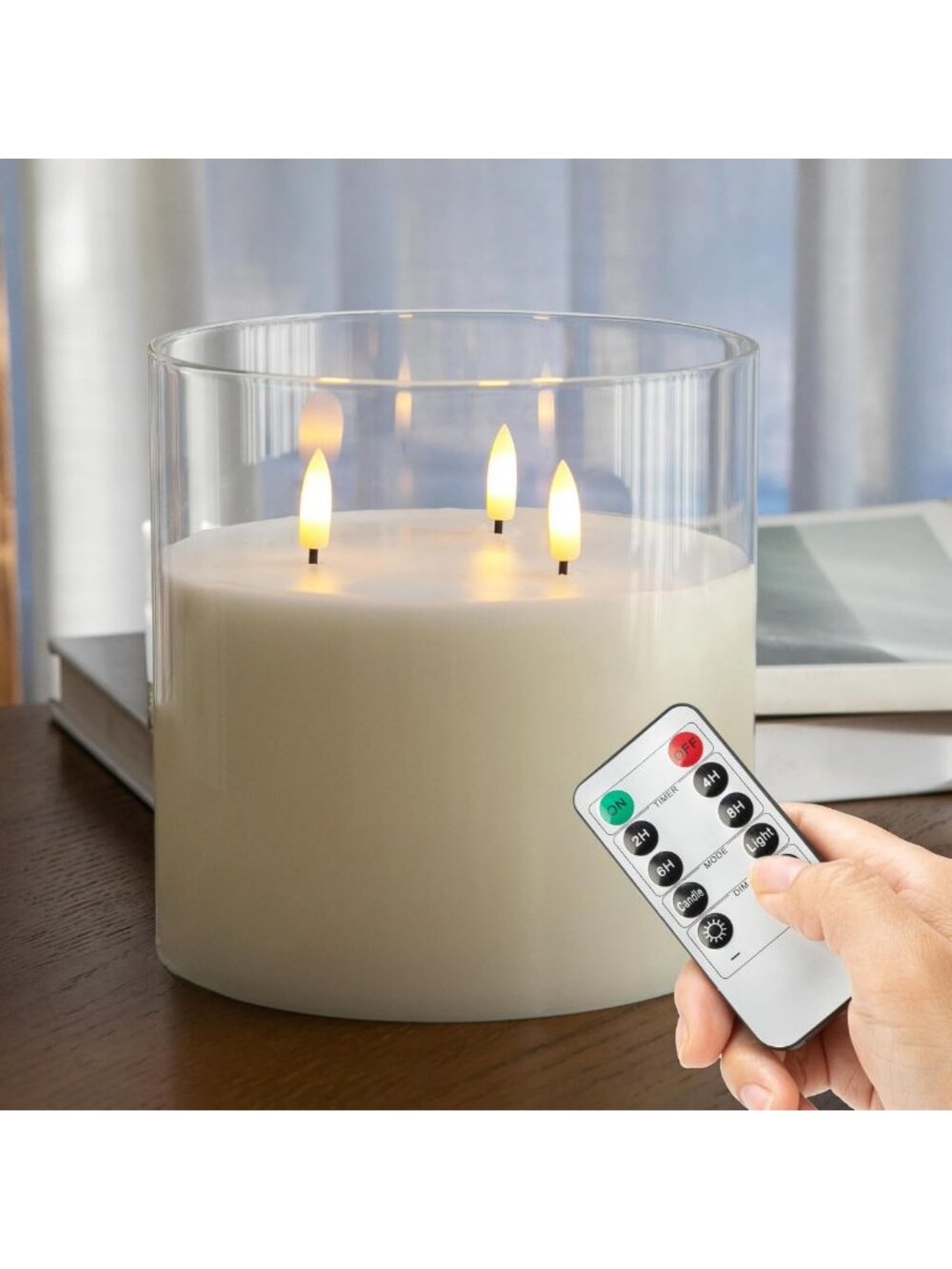 Extra Large 6x6 Flameless LED Candles with Remote - Real Wax, 3 Wicks, Perfect